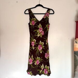 Vintage 90s/2000s Silk Overlay V Neck Floral Dress